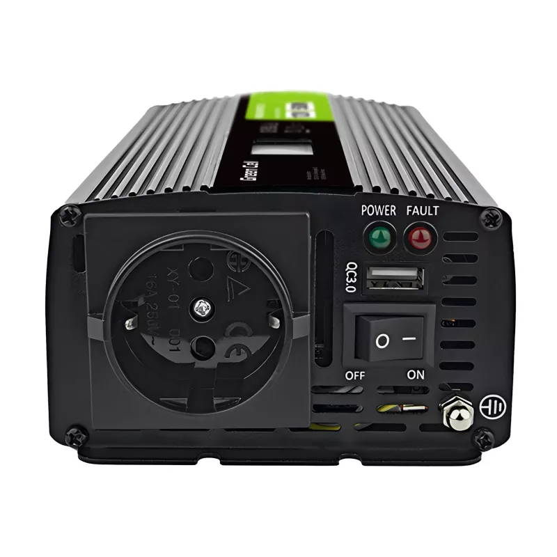 Green Cell PowerInverter LCD 12 V 500W/1000W automobilinis keitiklis su ekranu – gryno sinuso bangos keitiklis, juodas