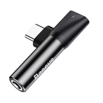 Baseus garso adapteris USB-C į Mini Jack 3,5 mm + USB-C (juodas)