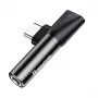Baseus garso adapteris USB-C į Mini Jack 3,5 mm + USB-C (juodas)