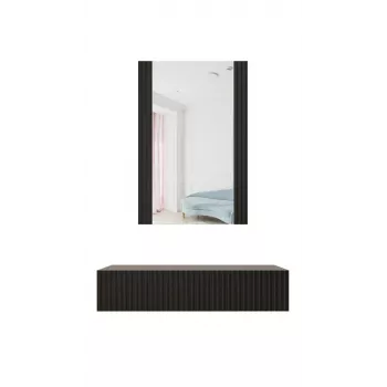 Tualetinis staliukas su veidrodžiu cama meble PAFOS 80×41,6×100 cm, MDF rėmas, 1 stalčius, matinė juoda