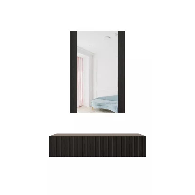 Tualetinis staliukas su veidrodžiu cama meble PAFOS 80×41,6×100 cm, MDF rėmas, 1 stalčius, matinė juoda