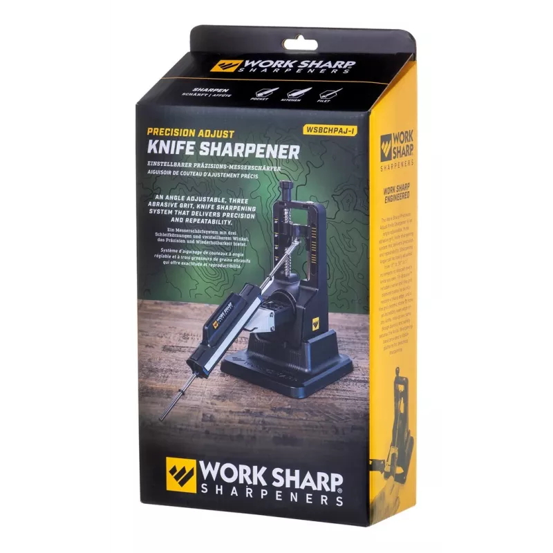 Pelelių galąstuvas Work Sharp Precision Adjust 09DX164 su reguliuojamu kampu, keraminiu šlifavimo strypeliu, deimantinėmis plokštelėmis, juodas, 243,8×165,1×143,3 mm