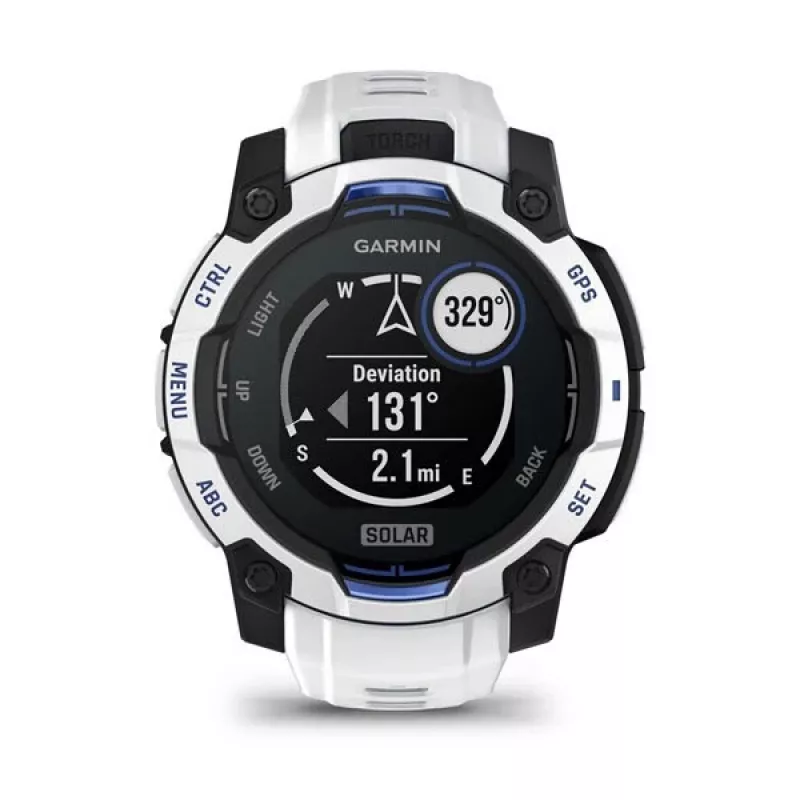 Išmanusis laikrodis GARMIN Instinct 2 45 mm, MIP 0,9 colio (176×176), GPS, Solar, Silikoninis dirželis Mėlyna/Balta