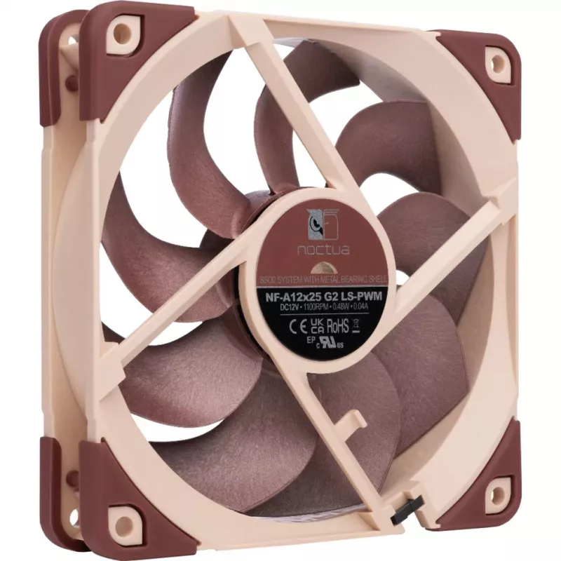 120 mm ventiliatorius Noctua NF-A12x25 G2 LS-PWM su PWM jungtimi, pritaikytas mažo triukšmo adapteriui