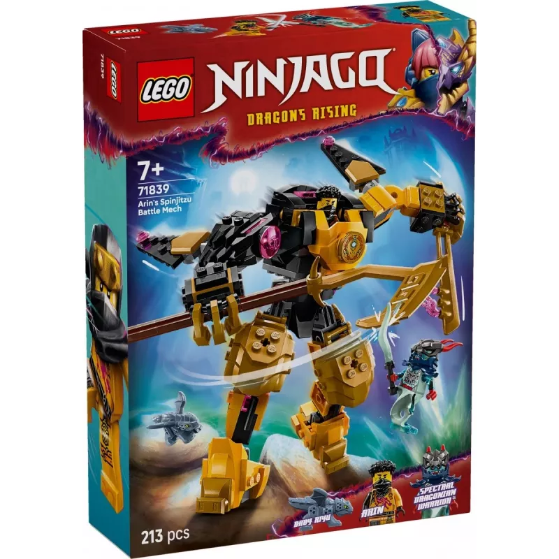 LEGO konstruktorius NINJAGO 71839 Arino Spinjitzu kovos mechanas, 213 dalių, 2 minifigūrėlės, aukštis 160 mm