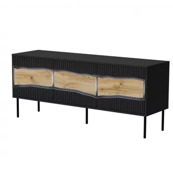 TV spintelė cama meble INSERTO 3D 143.5x40x61.5 cm juoda su LED, medžio drožlių plokštės viršus