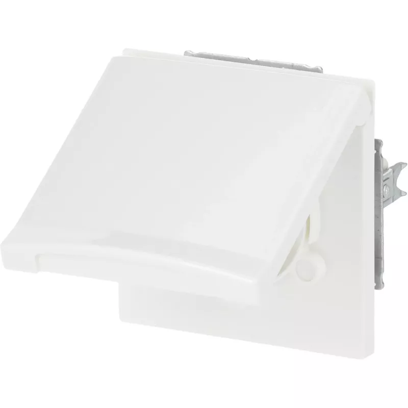 Įleidžiamas Schuko kištukinis lizdas su vyriais dangteliu, Busch-Jaeger 20EUGK-34-101, atsparus oro sąlygoms, alpino balta