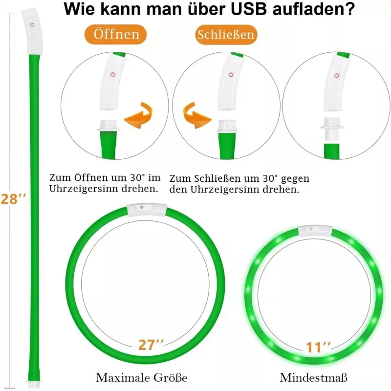 LED antkaklis Anicoll Green šunims ir katėms įkraunamas modelis