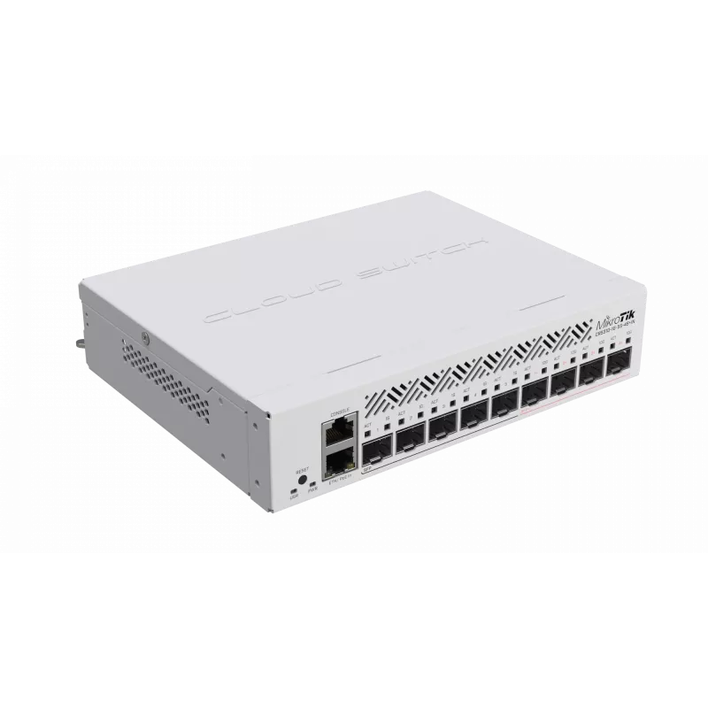 Valdomas L3 tinklo jungiklis MikroTik CRS310-1G-5S-4S+IN — 1U, 1x Gigabit, 5x SFP, 4x SFP+, 10G, DC/PoE 18–57V, 20W maks.