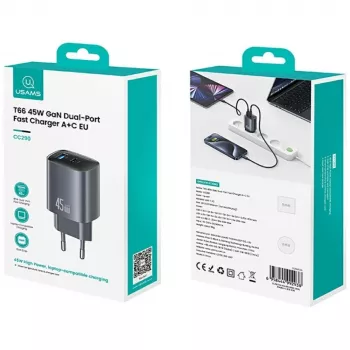 Įkroviklis USAMS CC290 T66 45W GaN USB-A + USB-C