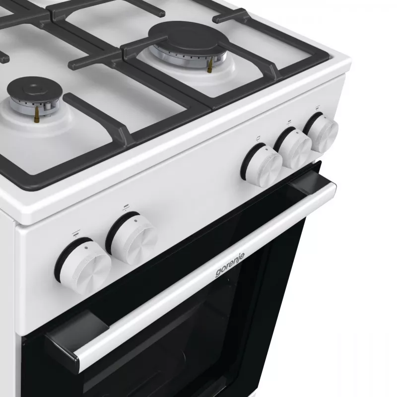 Laisvai pastatoma dujinė viryklė su orkaite Gorenje GG5A10WFFM – 4 degikliai, 70 L orkaitė, emaliuotas viršus, balta