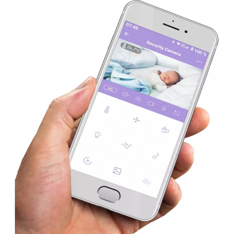 Vidinė Wi-Fi apžvalgos kamera Olympia BC 2000 – 2 MP, 1080p, 330° horizontaliai / 145° vertikaliai, 2.4 GHz, Android/iOS (Purpurinė/Balta)