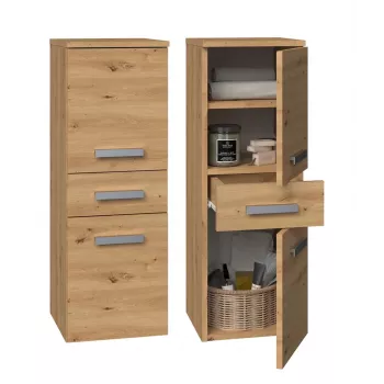 Laisvai pastatoma vonios spintelė Top e Shop NEL V DDS ARTISAN – ąžuolo spalvos, 3 lentynos, 300×300×850 mm
