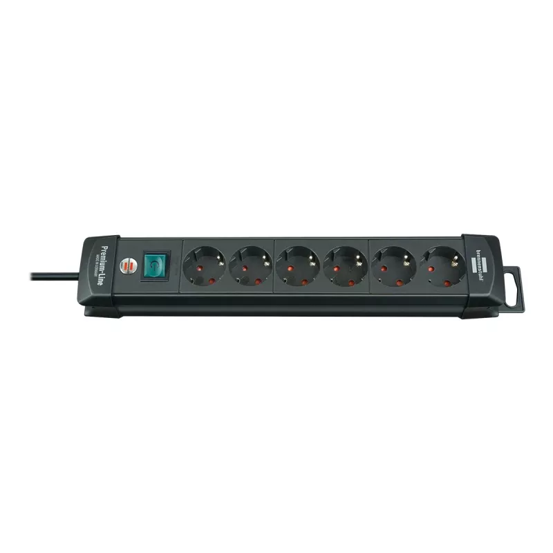 Brennenstuhl Premium-Line 6-fach schwarz, 3 m Premium-Line Steckdosenleiste 6-fach schwarz 3 m H05VV-F 3G1,5, Mit Schalter (1951160100)