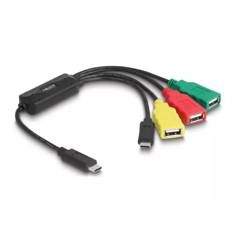 DeLOCK 4 prievadų USB 2.0 kabelinis šakotuvas USB Type-C į 3 x USB-A moteriškas + 1 x USB-C vyriškas