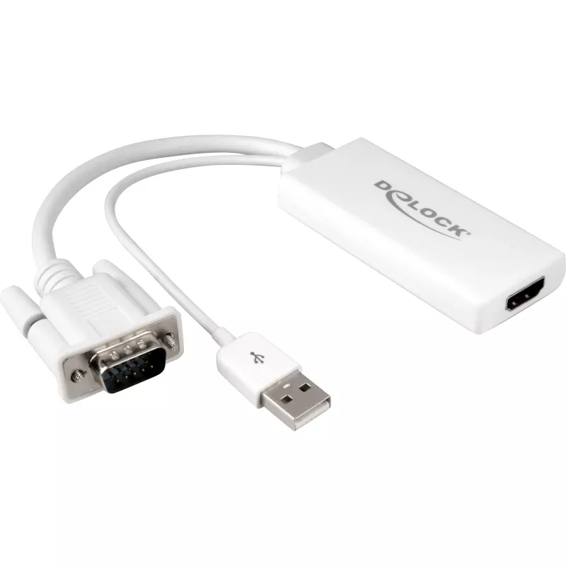 Delock - Video- / Audio-Adapter - USB, 15 pin D-Sub (DB-15) männlich zu HDMI weiblich - 25cm - weiß (62460)
