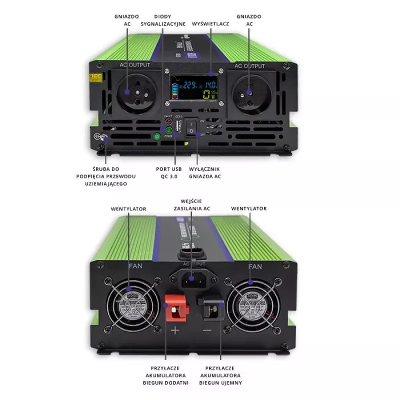 Automobilinis keitiklis Qoltec Monolith 6000 W Žalias 12 V