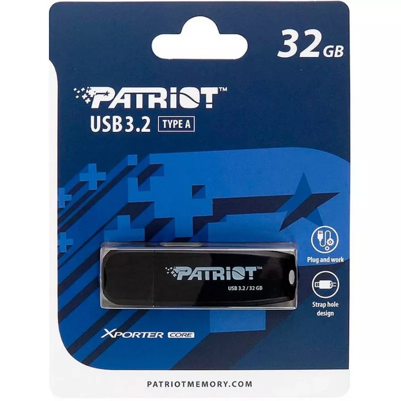 USB atmintukas PATRIOT 32 GB USB Type-A 3.2 Gen 1 juodas, 80 MB/s, raktų pakabukas