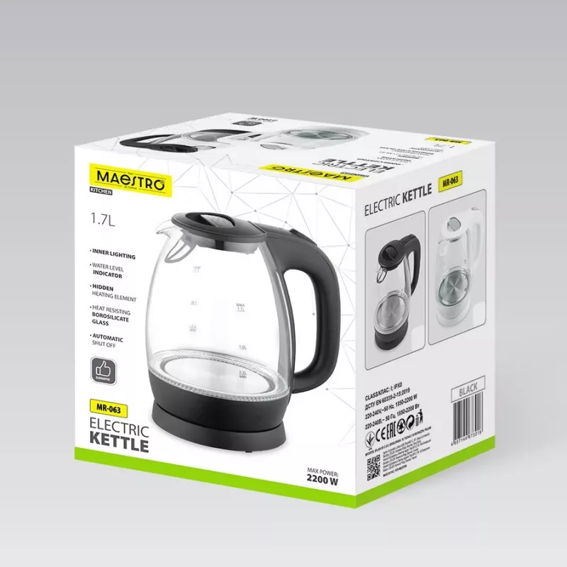 Elektrinis stiklinis virdulys Maestro MR-063-BLACK, 2200 W