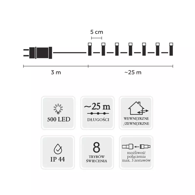 LED juostos rinkinys Extralink 500L šalta balta – 3 m + 25 m vidui ir lauke