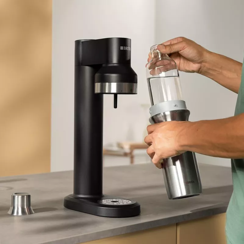 BRITA 118426 gazuotas butelis – 1 L stiklinis butelis su nerūdijančio plieno dangteliu, 287 mm aukštis, 2 vnt. pakuotė