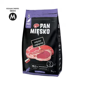 Sausas šunų ėdalas Pan Miesko Veršiena su Aviena Senior Crunchy M 9 kg — Pilnavertė mityba vyresniems vidutinio dydžio šunims, 23% baltymų, 15% riebalų