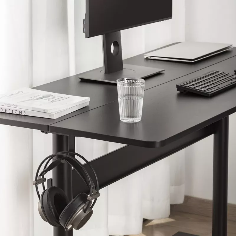 Ergo Office stalas su reguliuojamu aukščiu, dujine spyruokle, sėdimam ir stovimam darbui, maksimalus aukštis 115 cm, juodas