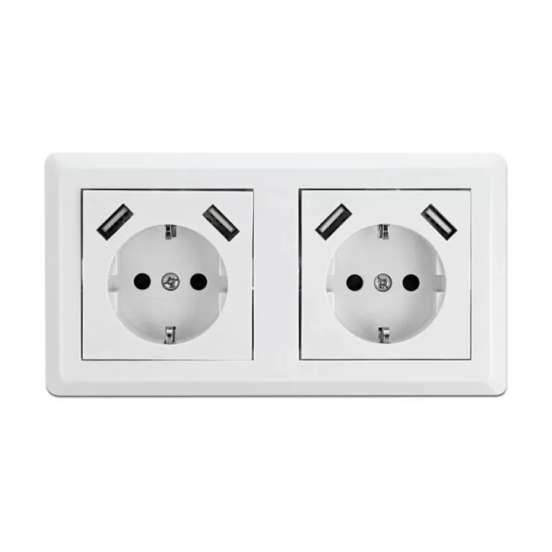 Sieninis kištukinis lizdas DeLOCK 2 jungtys su 4 USB prievadais 2 x 2,8 A