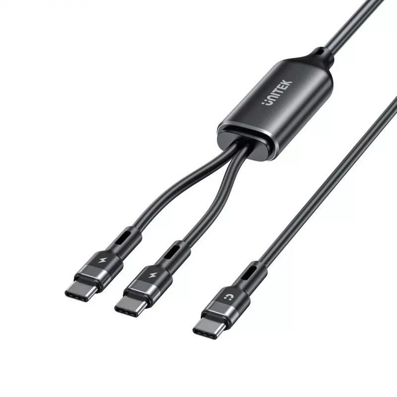 USB-C 2-in-1 laidas Unitek C14146ABK01 1,8 m, USB-C į USB-C, 100 W PD, juodas