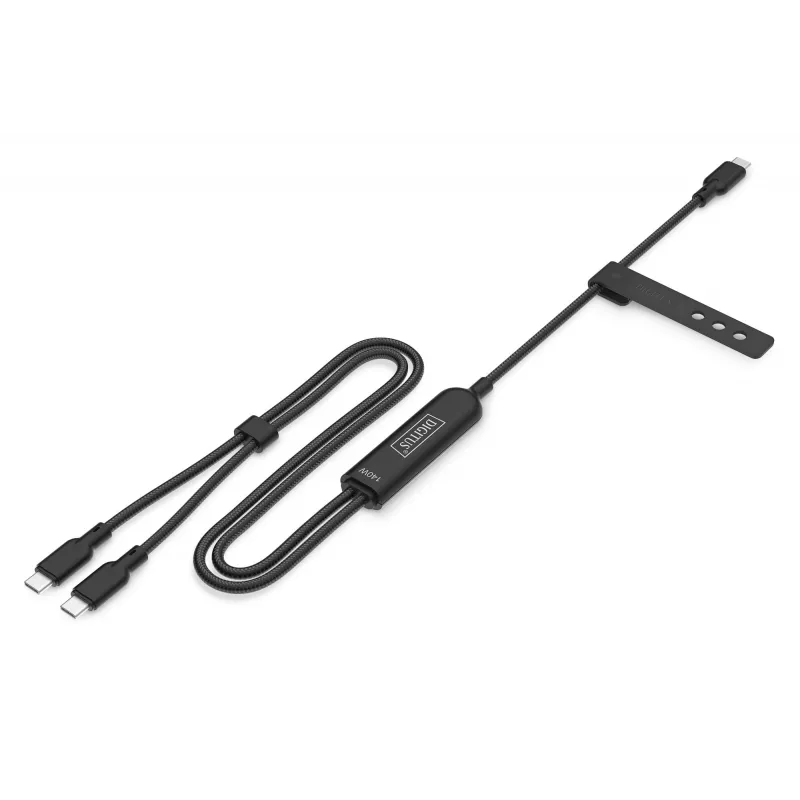 DIGITUS USB-C 2 viename krovimo laidas 140W, USB-C į 2×USB-C, 1,8 m, USB 2.0, juodas