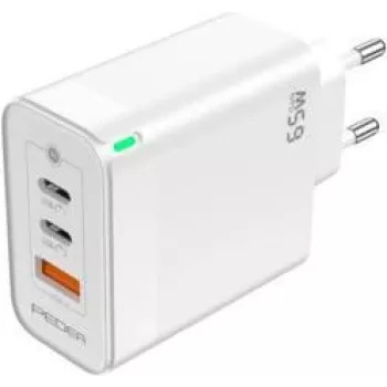 PEDEA Fast Charger „Triple“ 65W GaN USB-C PD USB-A baltas – maitinimo adapteris, USB Type C