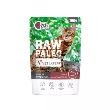 Šlapias kačių ėdalas VETEXPERT Raw Paleo Adult Sterilised Tuna 100 g pakelis