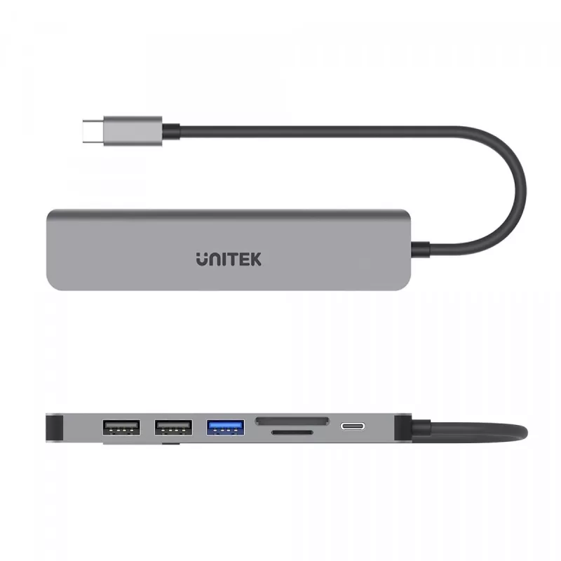 USB-C HUB Unitek 7v1 Aliuminis PD 100W 5 Gbps – kelių prievadų adapteris su Power Delivery