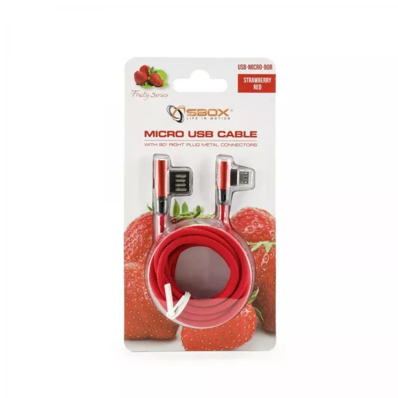 Sbox USB->Micro USB 90° M/M 1,5m USB-MICRO-90R braškinė raudona