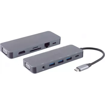 Dokavimo stotelė nešiojamam kompiuteriui ShiverPeaks S/CONN 14-05028, laidinė USB 3.2 Gen 1 Type-C, pilka
