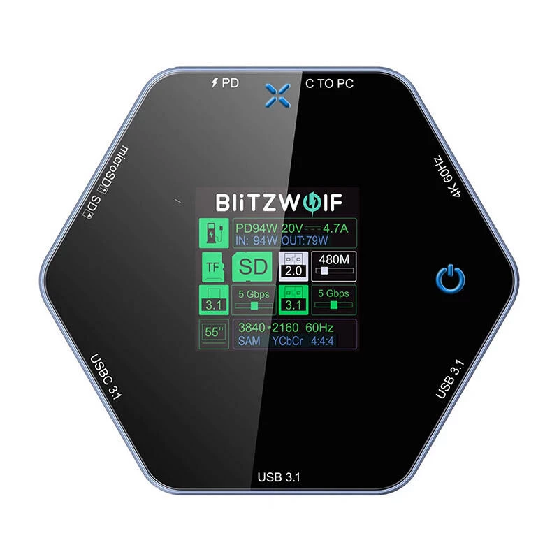 Docking stotelė BlitzWolf BW-TH16 8in1 USB 100W su LCD išmaniuoju ekranu