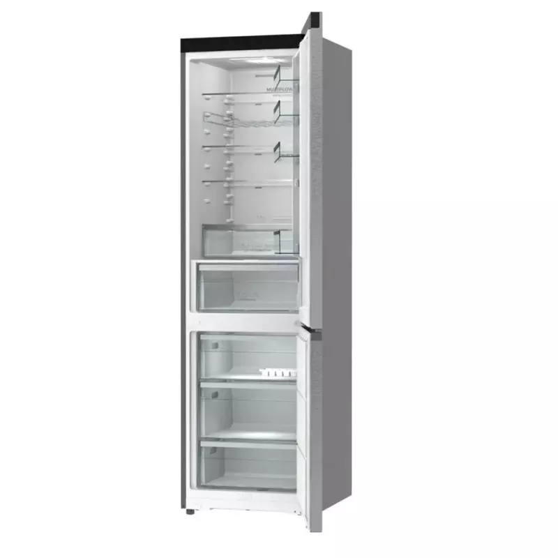 Šaldytuvas su šaldikliu Gorenje NRB620E61X4WFE, laisvai pastatomas, nerūdijančio plieno, bendras tūris 340 L, NoFrost, LED ekranas