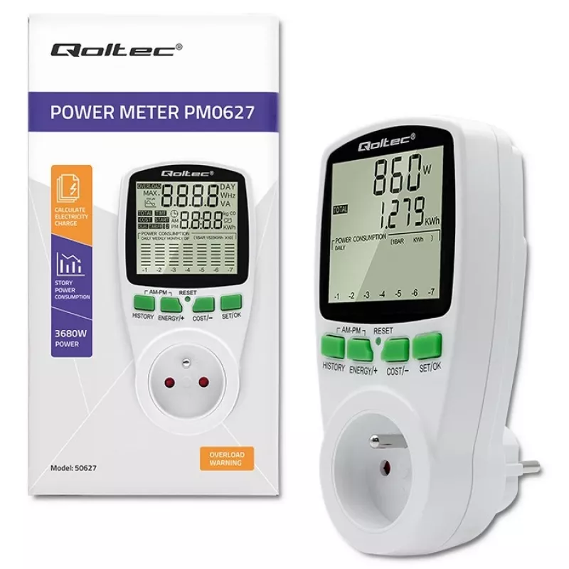 Energijos skaitiklis QOLTEC PM0627 3680W su istorija