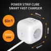 Power Cube QOLTEC 52547 ilgintuvas 3×AC lizdai, 2×USB-A, 1×USB-C PD 20W