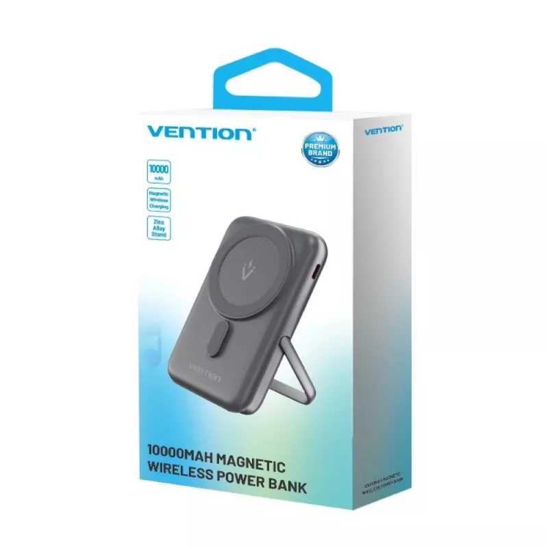 Power bank Vention 10000mAh magnetinis belaidis 20W, 1×USB-C, juodas