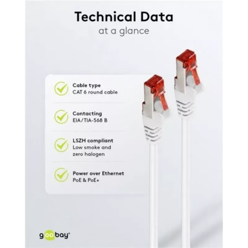 Goobay CAT 6 Patch Laidas S/FTP RJ-45 Cat6 1m Baltas