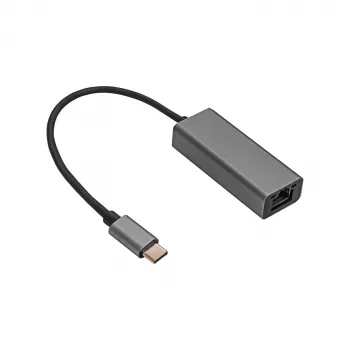 Akyga AK-AD-65 USB-C – Gigabit Ethernet tinklo adapteris, RJ45, 15 cm, sidabrinis