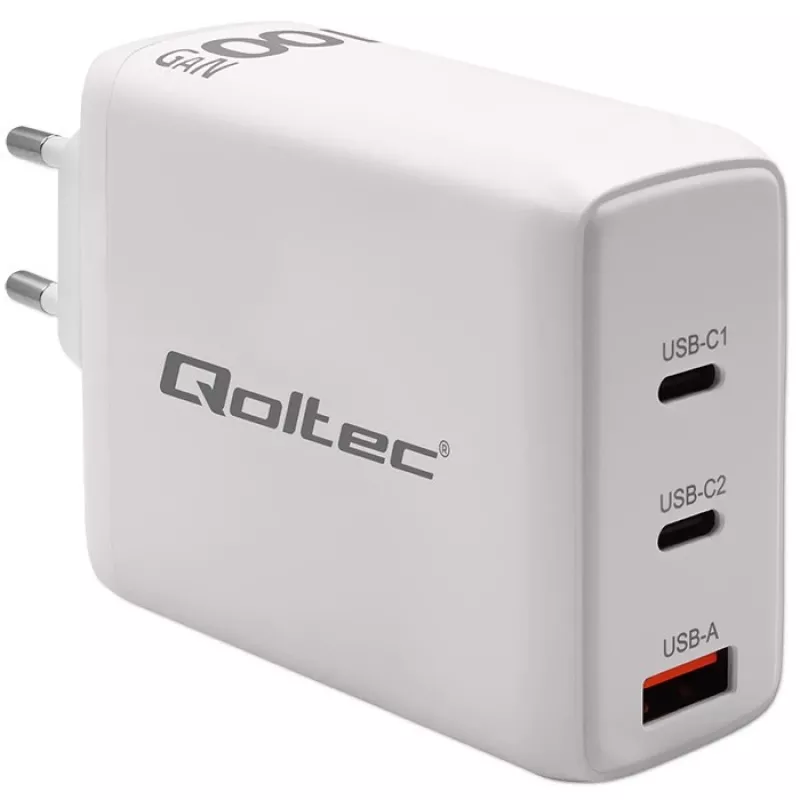 QOLTEC 100W GaN USB-C Dual PD 5–20V 1.5–5A, 2×USB-C Įkroviklis
