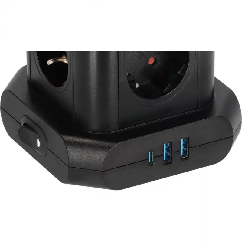 Maitinimo bokštas Brennenstuhl 1153560010 — 8 lizdai, 2×USB-A, 1×USB-C, juodas