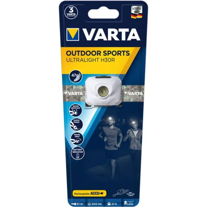 Varta ULTRALIGHT H30R galvos žibintuvėlis, 300 liumenų, USB įkraunamas
