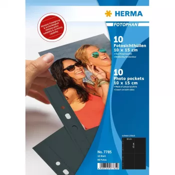 Foto kišenėlės HERMA Fotophan 10x15 cm portretinė juodos 10 vnt.