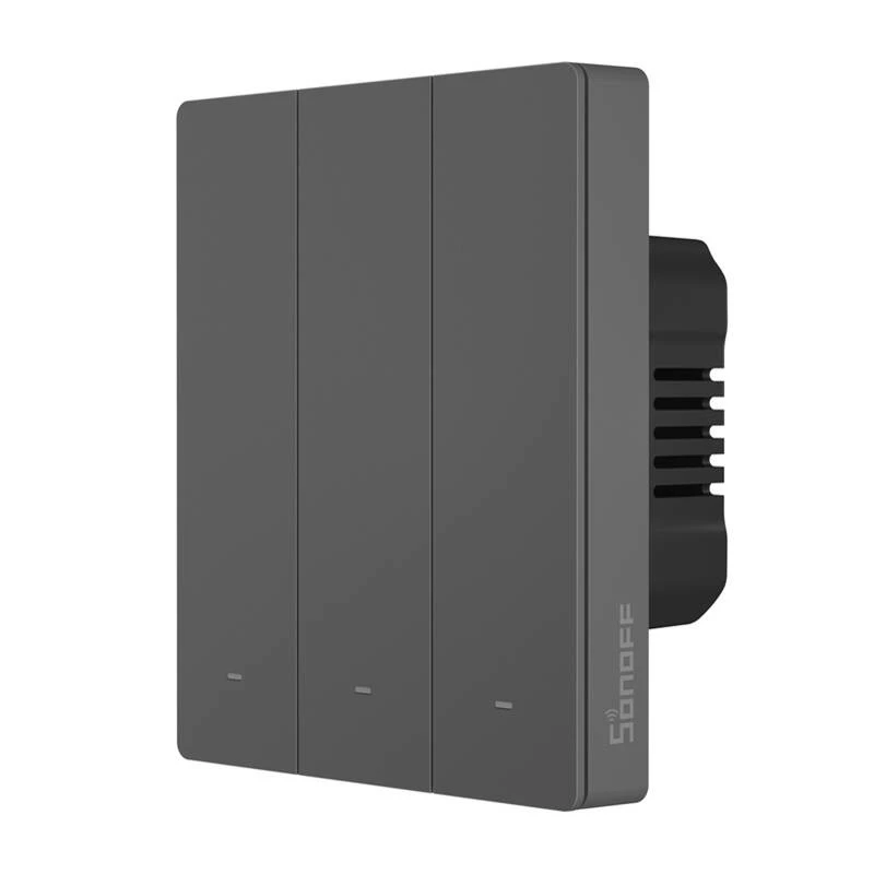 Išmanusis sieninis jungiklis Sonoff M5-3C-80 Wi‑Fi – 3 mygtukai, juodas