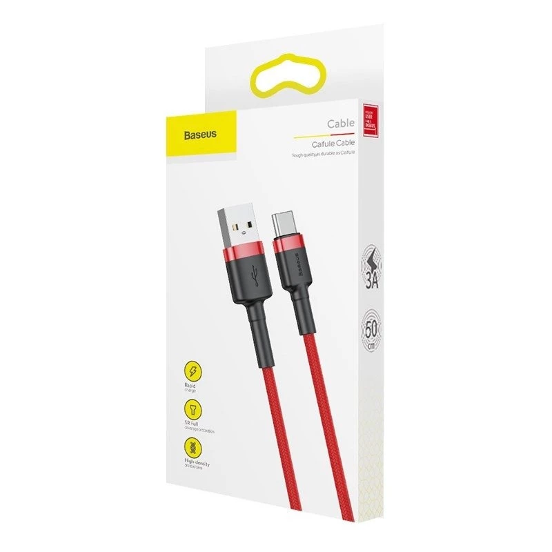 USB 2.0 A – USB-C laidas Baseus CATKLF-B09 1m QC3.0 nailoninis pintas raudonas, greitas įkrovimas ir duomenų sinchronizavimas