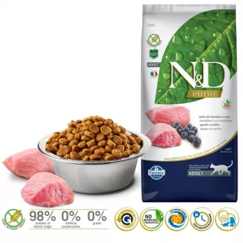 FARMINA N&D Prime Ėriena ir Mėlynės suaugusiems - sausas kačių ėdalas - 5 kg