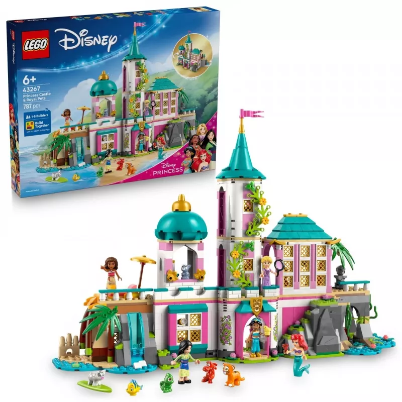 LEGO Disney Princess Pilies ir karališkų augintinių statybų rinkinys 43267 — 787 dalys, 5 minifigūrėlės, nuo 6 metų, 320×460×100 mm